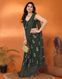 Graceful Green Georgette Silk Saree with Foil Work & Zalar Lace