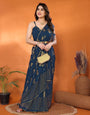 Stunning Morpich Georgette Silk Saree with Foil Work & Zalar Lace