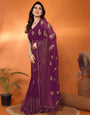 Elegant Wine Georgette Silk Saree with Foil Work & Zalar Lace
