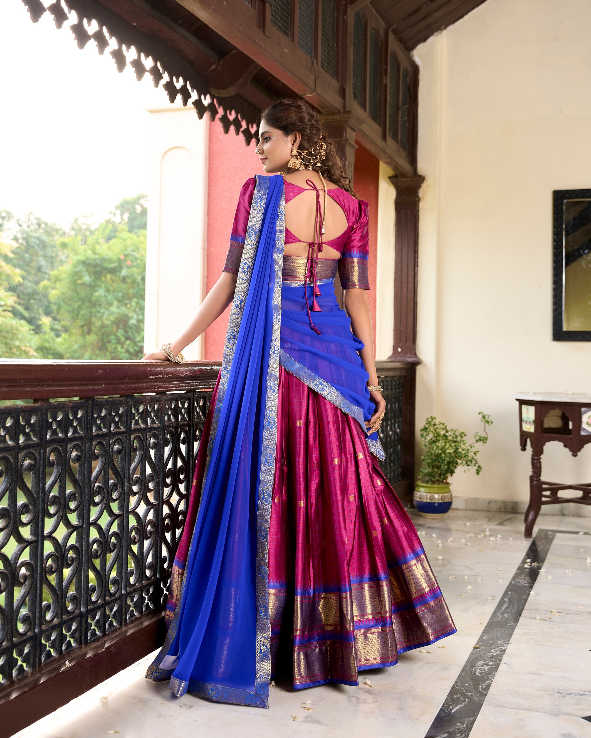 South indian style Paithani Concept Lehenga Choli Zari Weaving Work Wedding Reception party Wear For Women