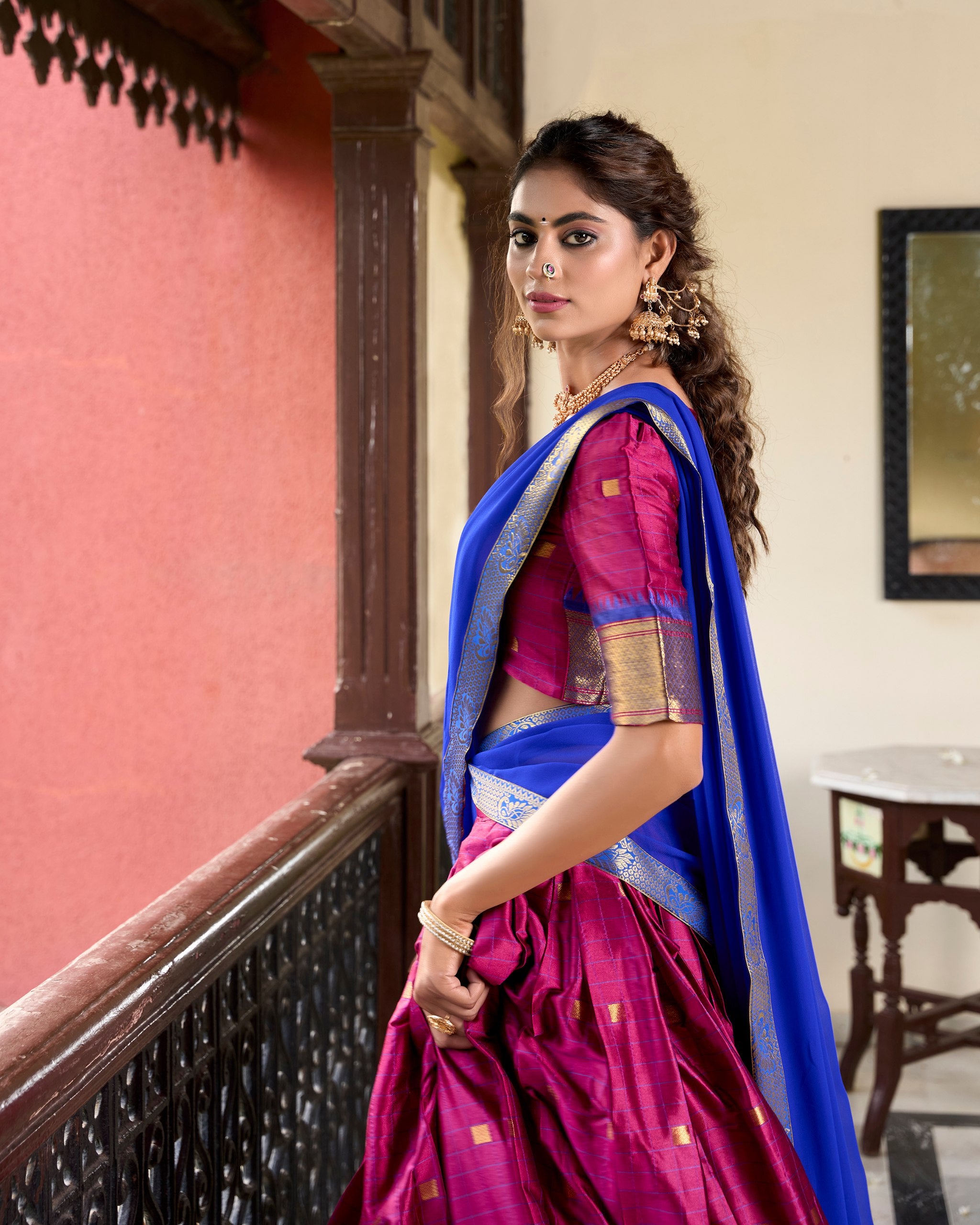 South indian style Paithani Concept Lehenga Choli Zari Weaving Work Wedding Reception party Wear For Women