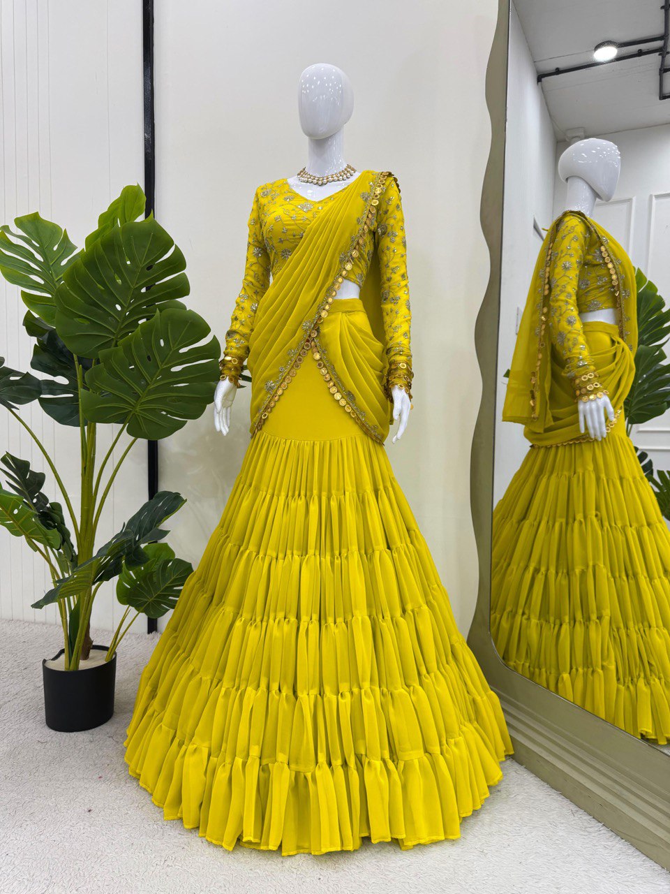 Ready-to-Wear Faux Georgette Lehenga Saree with Choli