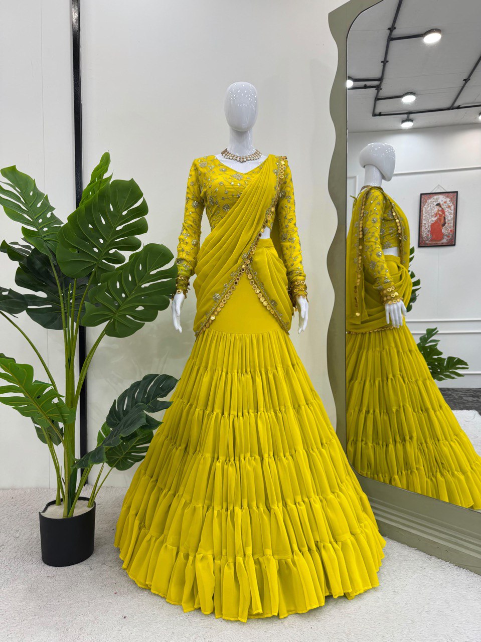 Ready-to-Wear Faux Georgette Lehenga Saree with Choli