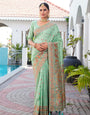 Designer Sage Green Pashmina Silk Saree With matching Blouse Piece