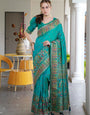 Designer Rama Color Pashmina Silk Saree With matching Blouse Piece